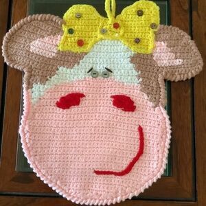 𝅺cow PLACE MAT POT HOLDER HAND CROCHETED